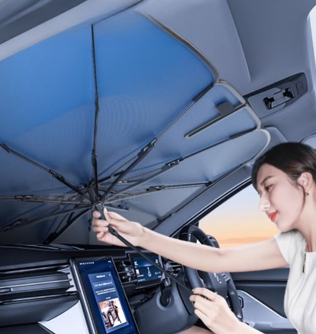 Premium Car Windshield Sun Shade Umbrella – Foldable Auto Front Window UV Reflector Blockout Shield