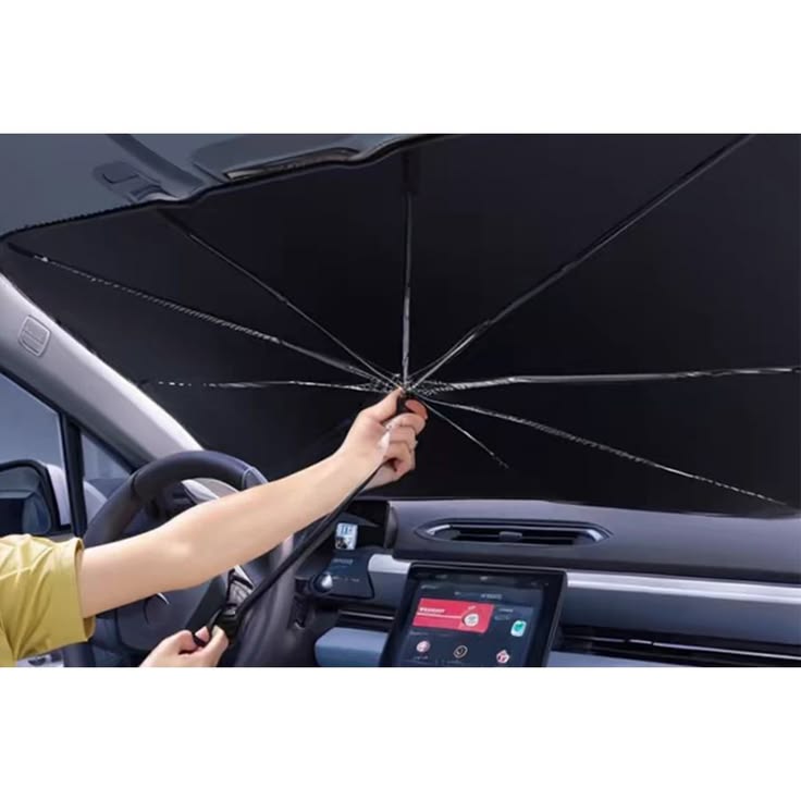 Premium Car Windshield Sun Shade Umbrella – Foldable Auto Front Window UV Reflector Blockout Shield