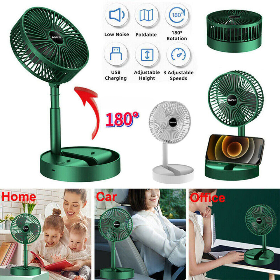 Rechargeable Portable Telescopic Folding Fan with Mobile Phone Stand