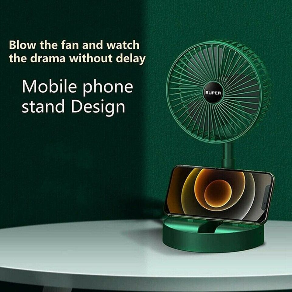 Rechargeable Portable Telescopic Folding Fan with Mobile Phone Stand