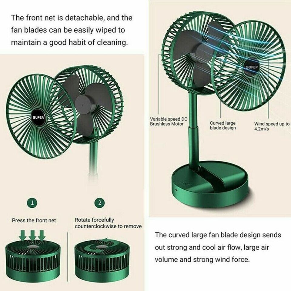 Rechargeable Portable Telescopic Folding Fan with Mobile Phone Stand